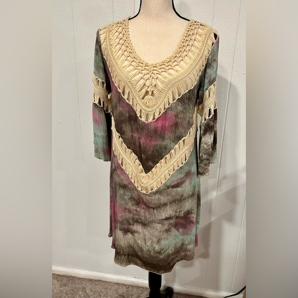 Umgee tie dye tunic cover up with embroidered details